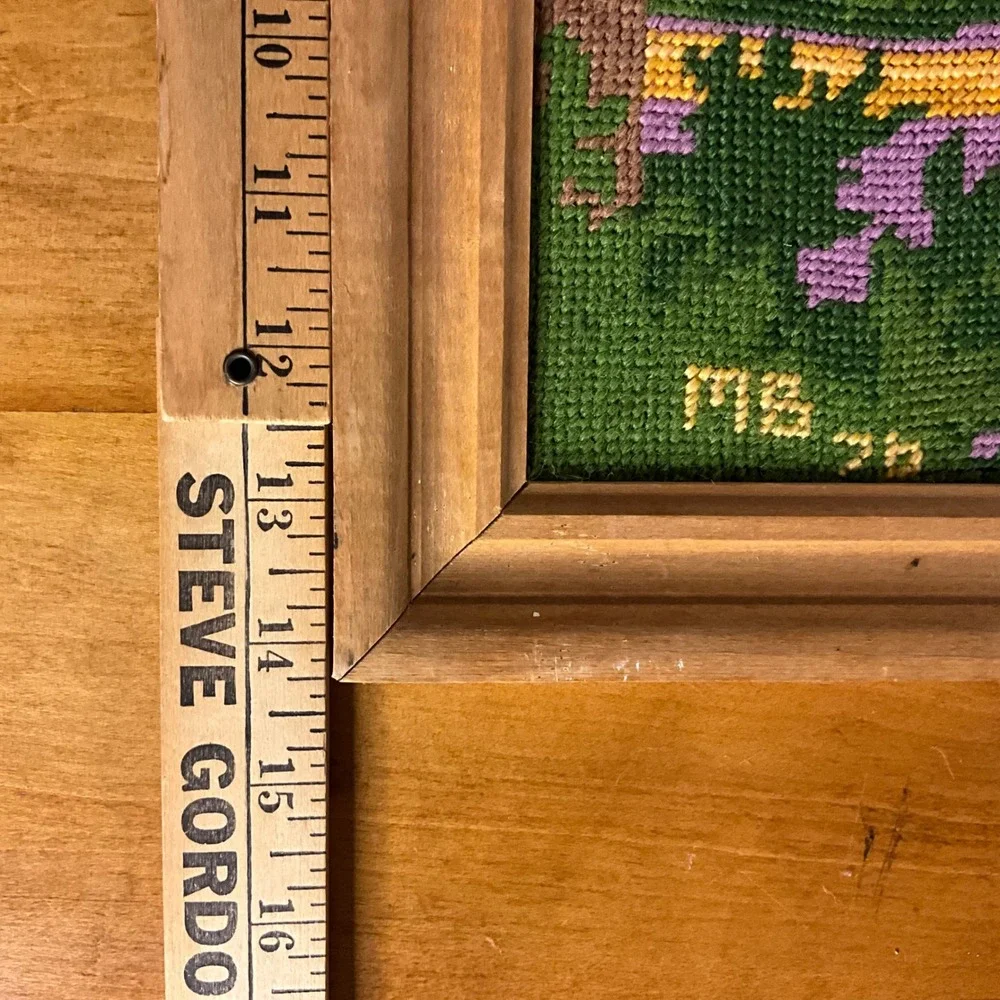 Vintage 1976 Framed Bucilla‎ Needlepoint Tapestry Village Folk Art Cottagecore